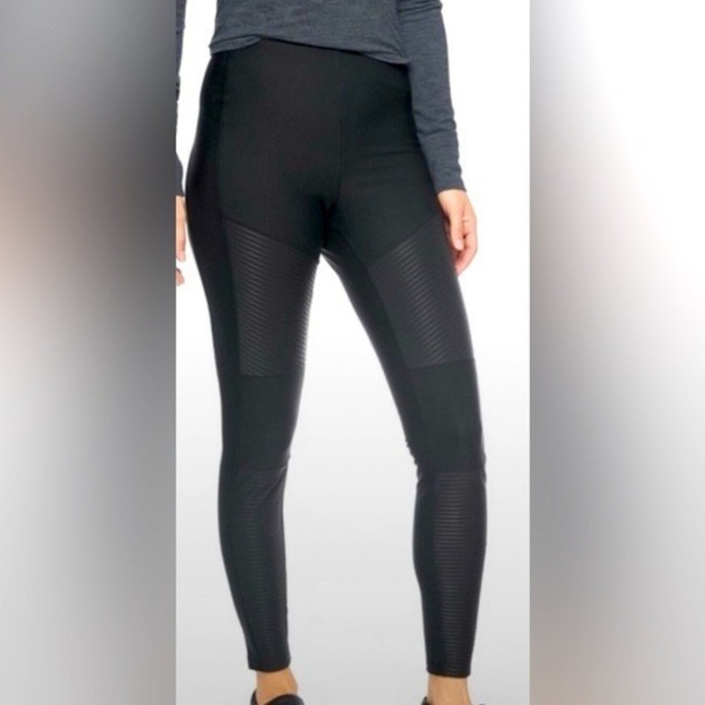Athleta Madison Moto Tight Black Size 6 High Rise Ribbed Leggings